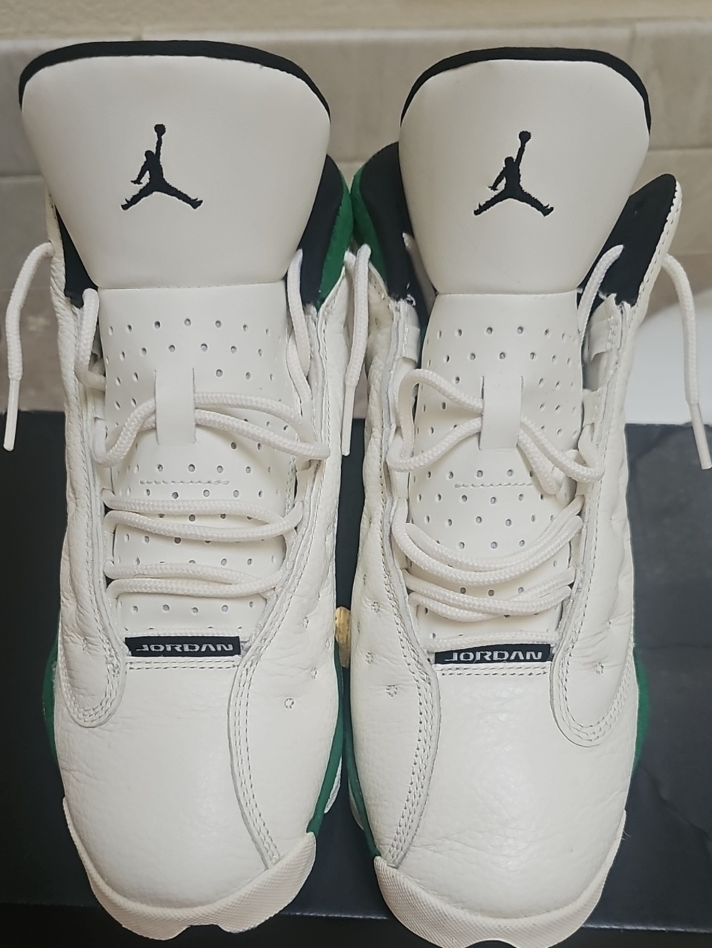 Jordan White and Green Retro Basketball Sneakers